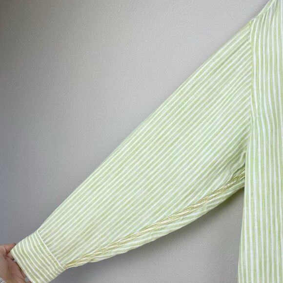 Tommy Bahama Men's Large 100% Linen Button Down Collared Shirt Green White Strip - Picture 4 of 16